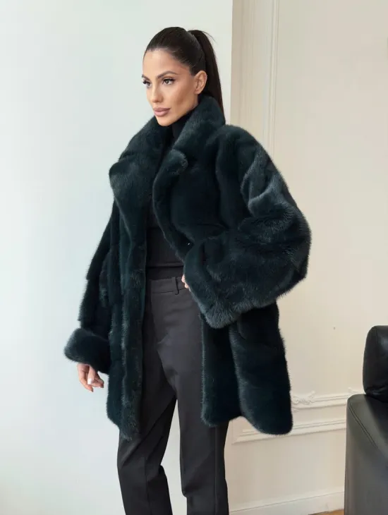 Зеленая норковая шуба - жакет - фото 11