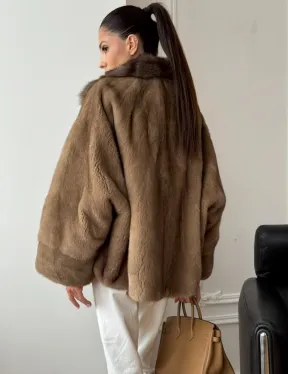 Норковый полушубок с воротником куницы 70 см - фото 5