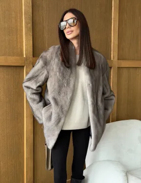 Норковый жакет в натуральном сером цвете - фото 10