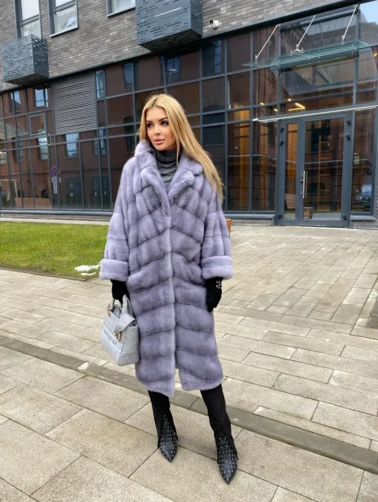 Шуба из меха голубой норки, фасон кимоно - фото 4