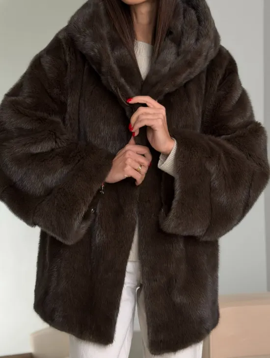Зимняя норковая шуба с капюшоном - фото 2