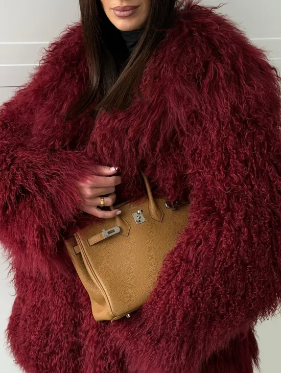 Шуба из ламы PREMIUM - бургунди - фото 1