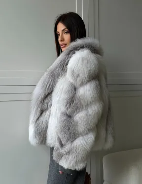Полушубок из белой лисы, рукава - косички - фото 11