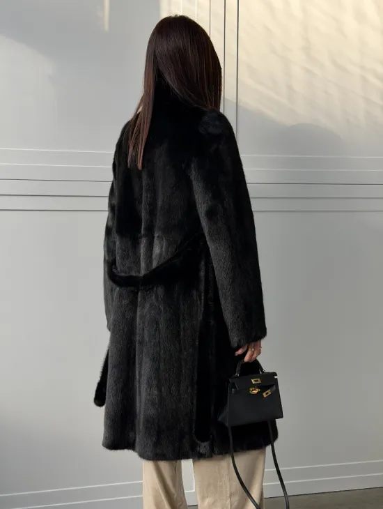 Черная норковая шуба - воротник стойка - фото 5