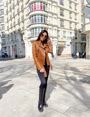 Косуха из натуральной кожи в цвете кэмел - фото 4