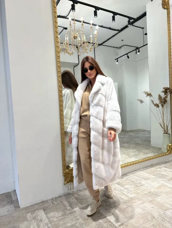 Шуба из плюшевой аукционной норки Velvet - цвет жемчуг - фото 1