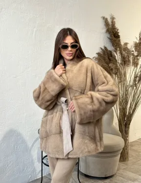 Полушубок из меха норки NAFA MINK в натуральном цвете пастель - фото 3