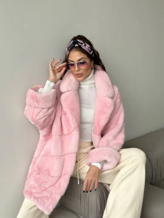 Шуба из плюшевой норки Velvet - цвет розовый - фото 3