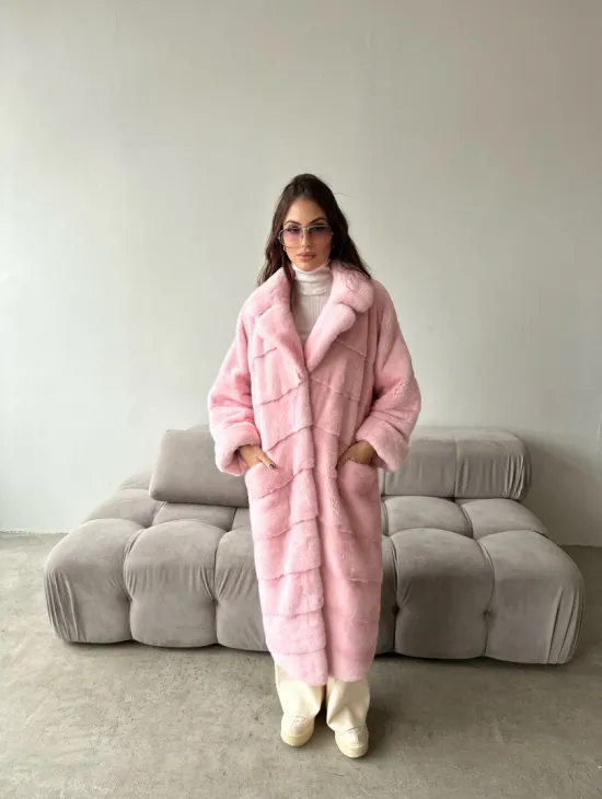 Удлиненная шуба из плюшевой норки Velvet цвет розовый - фото 7