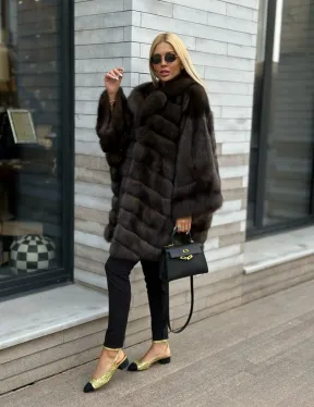 Шуба из натурального меха баргузинского соболя (седина 2) - фото 3