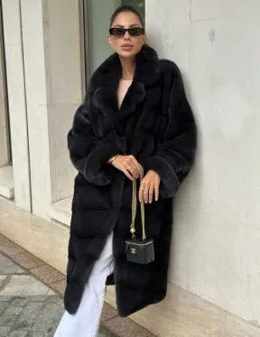 Шуба норковая кимоно - темный графит - фото 1