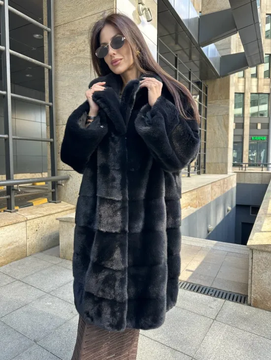 Шуба норковая английский воротник - цвет инфинити - фото 1