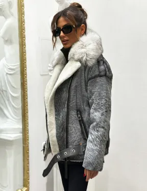 Дубленка из натуральной овчины - цвет серый - фото 2