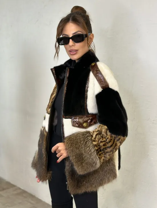 Комбинированная норковая курточка на молнии - фото 2