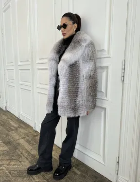 Шуба из меха арктической лисы - серая - фото 6