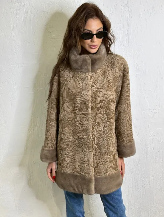 Каракульча стойка воротник отделка норка - пастель - фото 1