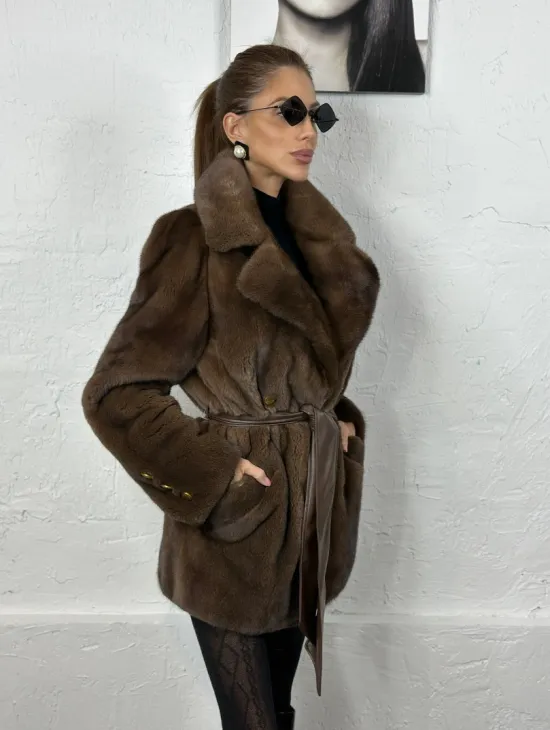 Элегантный жакет из меха норки - цвет соболь - фото 3