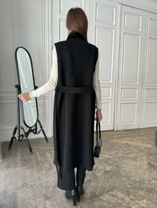 Стильное кашемировое пальто с мехом норки - фото 3