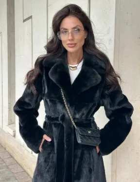 Черная норковая шуба NAFA MINK с поясом в пол - фото 1