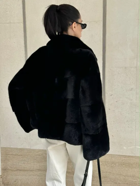 Полушубок из черной норки премиум аукциона - английский воротник - фото 3